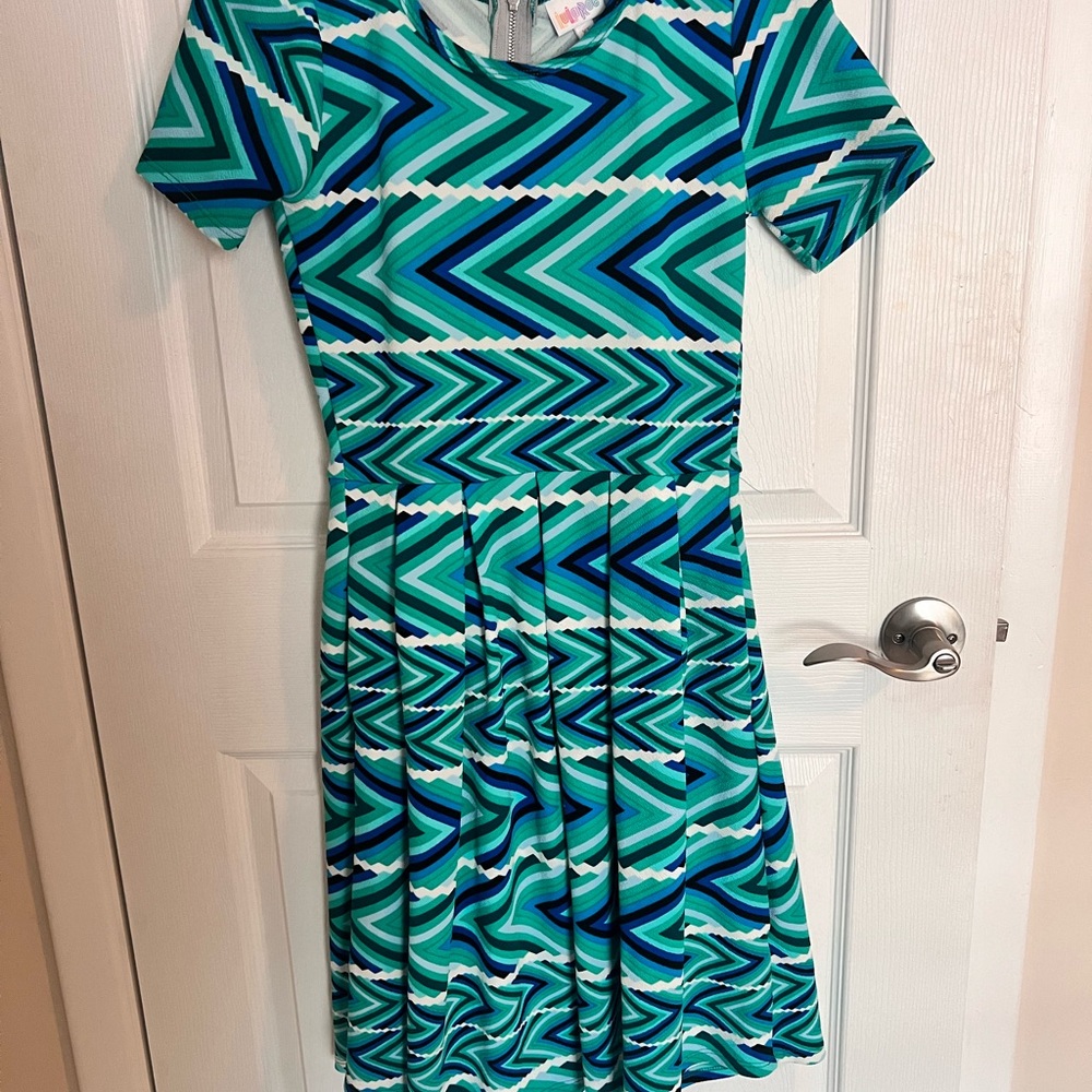 LuLaRoe Nicole Blue and Green Fit and Flare Midi Dress